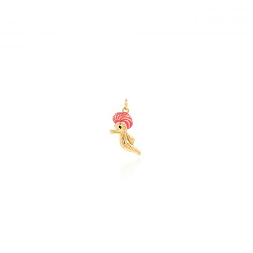 Brass Jewelry Pendants Seahorse gold color plated DIY & enamel red nickel lead & cadmium free Sold By PC