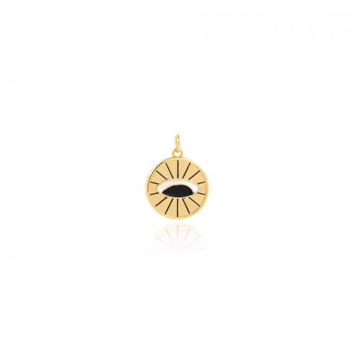Evil Eye Pendants Brass Round gold color plated DIY & enamel black nickel lead & cadmium free Sold By PC