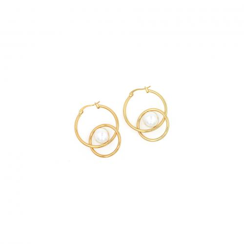 Messing Spring hoop oorbellen, met Plastic Pearl, Ronde, gold plated, mode sieraden & voor vrouw, nikkel, lood en cadmium vrij, 1.50x1mm, Verkocht door pair