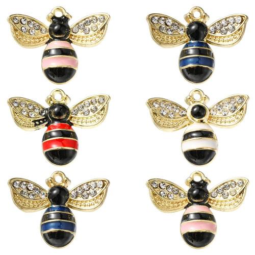 Tibetan Style Enamel Pendants, Bee, gold color plated, DIY & micro pave cubic zirconia, more colors for choice, nickel, lead & cadmium free, 23x19mm, 6PCs/Bag, Sold By Bag