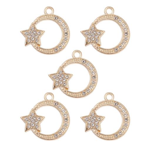 Zinc Alloy Pendants with Cubic Zirconia Star gold color plated DIY nickel lead & cadmium free Sold By Bag