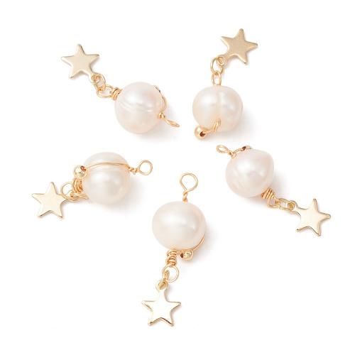 Stainless Steel Pendants, 304 Stainless Steel, with Plastic Pearl, Star, gold color plated, DIY, white, 5PCs/Bag, Sold By Bag