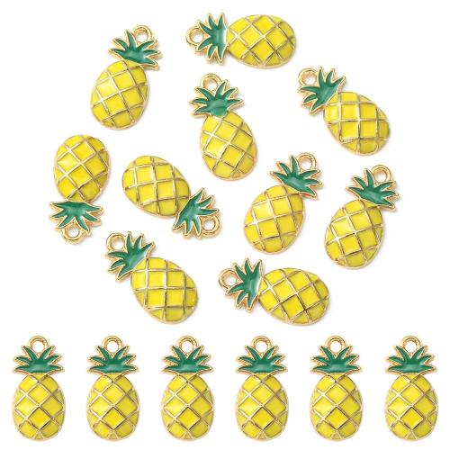 Zinc Alloy Enamel Pendants Pineapple gold color plated DIY yellow Sold By Bag