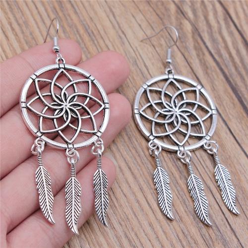 Zinc Alloy Drop Earrings Dream Catcher plated fashion jewelry silver color nickel lead & cadmium free Sold By Pair