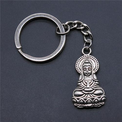 Tibetan Style Key Clasp, with Iron, Buddha, plated, fashion jewelry, more colors for choice, nickel, lead & cadmium free, 34x18mm, Sold By PC