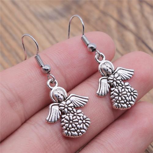 Tibetan Style Drop Earrings, Angel, plated, fashion jewelry, silver color, nickel, lead & cadmium free, 18x19mm, Sold By Pair