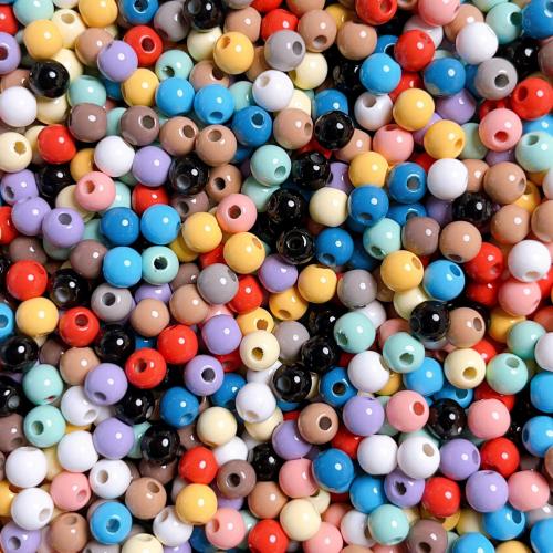 Akryl smykker perler, Runde, ovntørrende lak, du kan DIY, flere farver til valg, 6mm, Ca. 50pc'er/Bag, Solgt af Bag