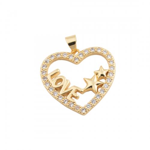 Cubic Zirconia Micro Pave Brass Pendant Heart fashion jewelry & Unisex & micro pave cubic zirconia golden nickel lead & cadmium free Sold By PC