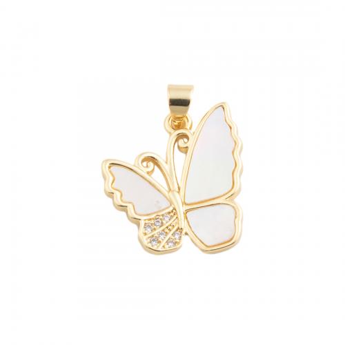 Cubic Zirconia Micro Pave Brass Pendant with Shell Butterfly fashion jewelry & micro pave cubic zirconia & for woman golden nickel lead & cadmium free Sold By PC