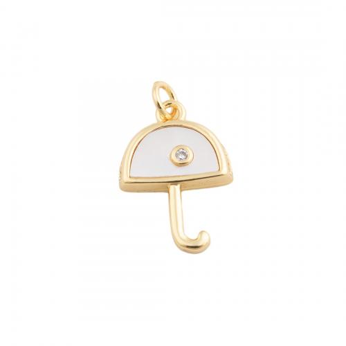 Cubic Zirconia Micro Pave Brass Pendant with Shell Umbrella fashion jewelry & Unisex & micro pave cubic zirconia golden nickel lead & cadmium free Sold By PC