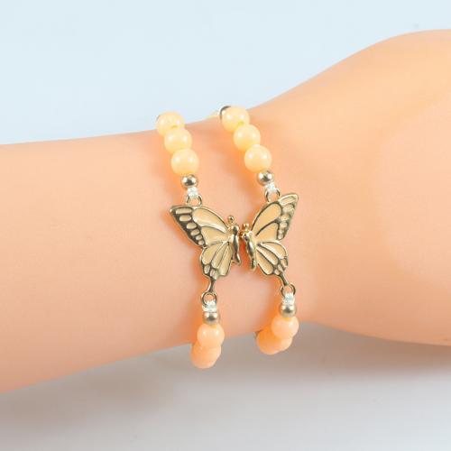 Fashion Bracelet & Bangle Jewelry, Knot Cord, with Resin & Tibetan Style, Butterfly, gold color plated, 2 pieces & fashion jewelry & adjustable & enamel, more colors for choice, 20x15mm, Length:Approx 9-30 cm, Sold By Pair