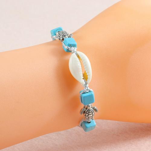 Shell Jewelry Bracelet Knot Cord with turquoise & Shell & Zinc Alloy Turtle handmade fashion jewelry & Unisex & adjustable Length Approx 17-28 cm Sold By PC