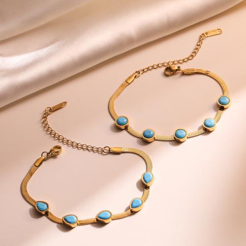 Titanium Steel Bracelet & Bangle, with turquoise, with 5CM extender chain, gold color plated, different styles for choice & for woman, more colors for choice, Length:17 cm, Sold By PC