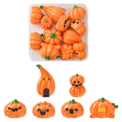 Harz Schmuckperlen, mit Kunststoff Kasten, Kürbis, Design für Halloween & DIY, orange, 82x27x82mm, 12PCs/Box, verkauft von Box