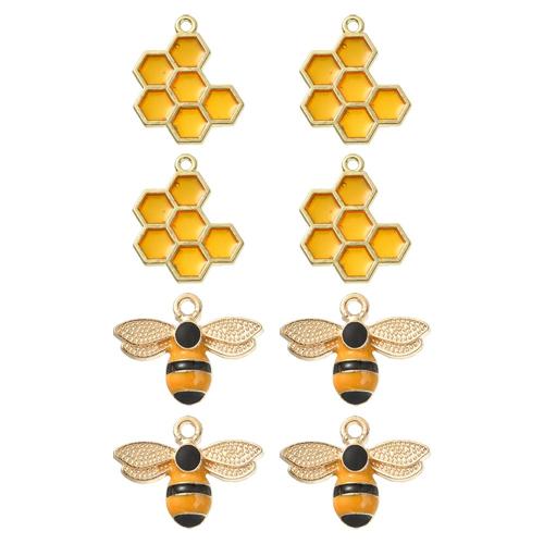 Tibetan Style Enamel Pendants, Bee, gold color plated, DIY, yellow, nickel, lead & cadmium free, 8PCs/Bag, Sold By Bag