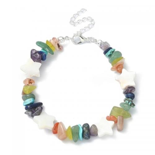 Bracelets de pierres précieuses, Chips de pierres précieuses, avec coquille, étoile, pour femme, couleurs mélangées, Size: 5-8mm, Vendu par PC