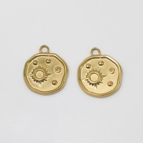Stainless Steel Pendants 304 Stainless Steel Round plated DIY golden Sold By PC
