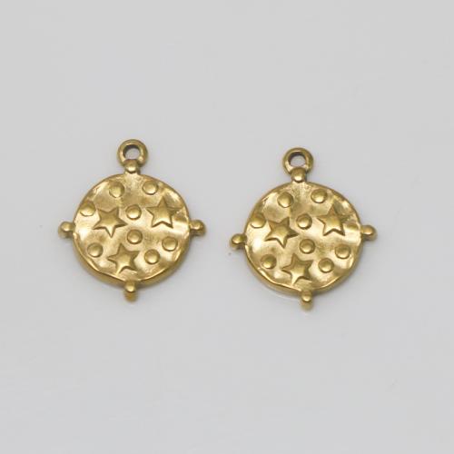 Stainless Steel Pendants 304 Stainless Steel Round plated DIY golden Sold By PC