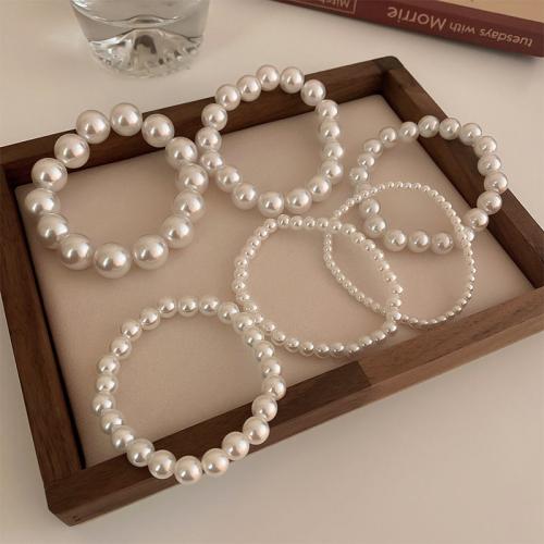 ABS-Kunststoff-Perlen Armband, mit elastischer Faden, Modeschmuck & unisex & verschiedene Größen vorhanden, weiß, Länge:ca. 18 cm, verkauft von PC