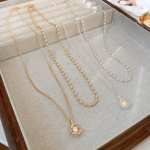 Brass Necklace, with Plastic Pearl, with 5cm extender chain, plated, 2 pieces & fashion jewelry & for woman, more colors for choice, nickel, lead & cadmium free, Length:Approx 38.9 cm, Sold By PC