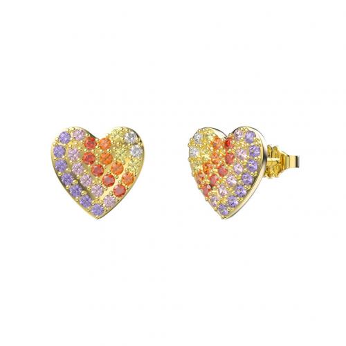 Cubic Zirconia Micro Pave Sterling Silver Earring, 925 Sterling Silver, Heart, plated, micro pave cubic zirconia & for woman, more colors for choice, 9x9mm, Sold By Pair