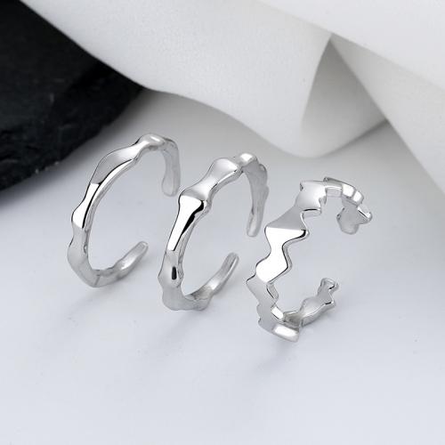 Conjunto de anillo de latón de moda, metal, chapado en color de plata, tres piezas & Joyería & para mujer, libre de níquel, plomo & cadmio, tamaño:7, Vendido por Set