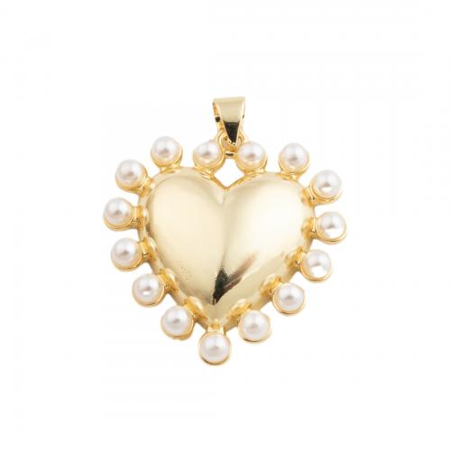 Μενταγιόν Brass Heart, Ορείχαλκος, με Πλαστικά Μαργαριτάρι, Καρδιά, κοσμήματα μόδας & για άνδρες και γυναίκες, χρυσαφένιος, νικέλιο, μόλυβδο και κάδμιο ελεύθεροι, 26x25.50mm, Sold Με PC