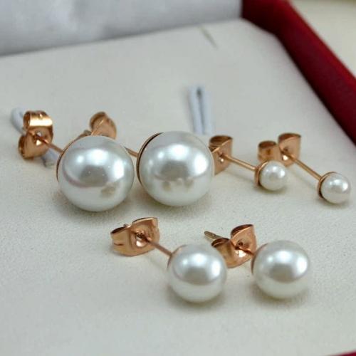Stainless Steel Stud Earrings 316 Stainless Steel with Plastic Pearl 18K rose gold plated fashion jewelry & for woman rose gold color Sold By PC