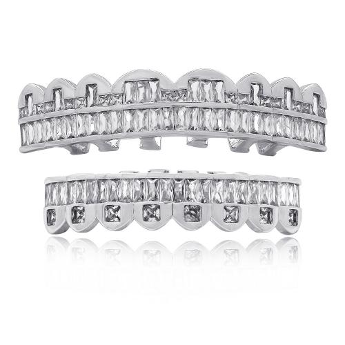 Brass Hip Hop Teeth Grillz 2 pieces & Unisex & micro pave cubic zirconia nickel lead & cadmium free Sold By PC