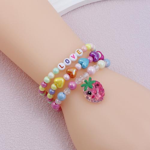 Children Bracelet & Bangle Plastic Strawberry handmade three pieces & for children multi-colored Sold By Set