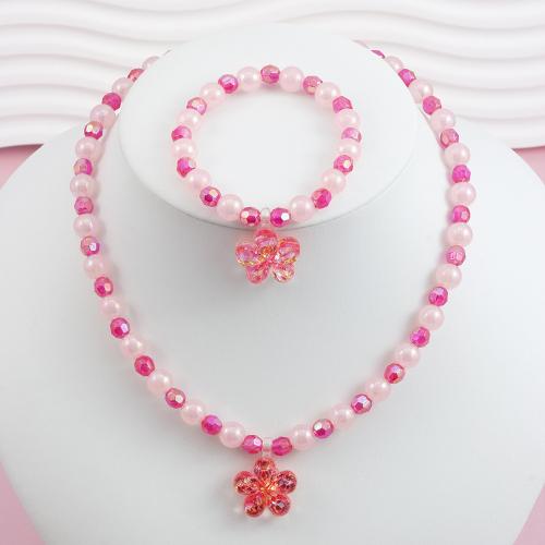 Children Bracelet & Bangle bracelet & necklace Plastic Flower handmade for children pink Sold By Set