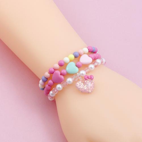 Children Bracelet & Bangle, Plastic, Heart, handmade, three pieces & for children, multi-colored, Sold By Set