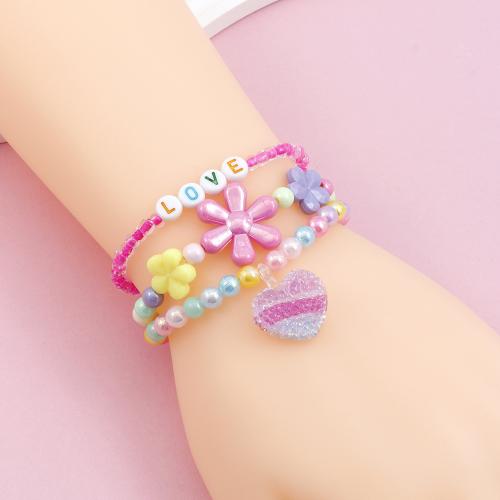 Children Bracelet & Bangle Plastic Heart handmade three pieces & for children multi-colored Sold By Set