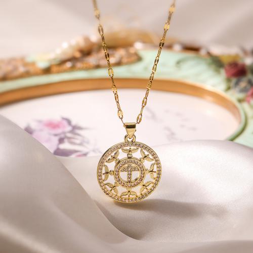 Cubic Zircon Micro Pave Brass Necklace with 5CM extender chain Round gold color plated & micro pave cubic zirconia & for woman nickel lead & cadmium free Length 45 cm Sold By PC