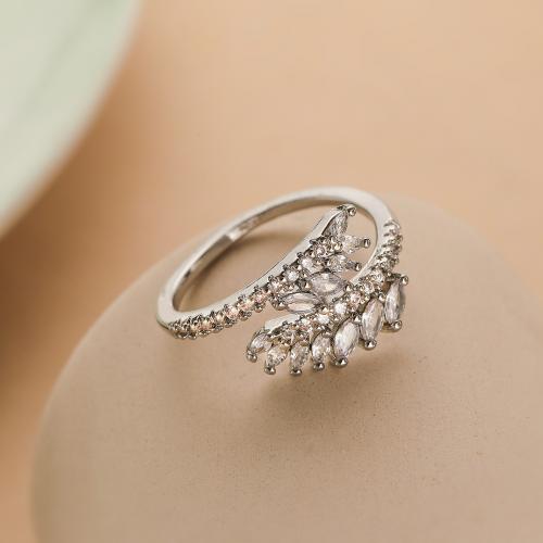 Cubic Zirconia Micro Pave Brass Ring Leaf plated micro pave cubic zirconia & for woman Sold By PC