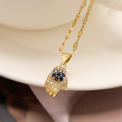 Cubic Zircon Micro Pave Brass Necklace with 5CM extender chain Hand gold color plated micro pave cubic zirconia & for woman nickel lead & cadmium free Length 45 cm Sold By PC