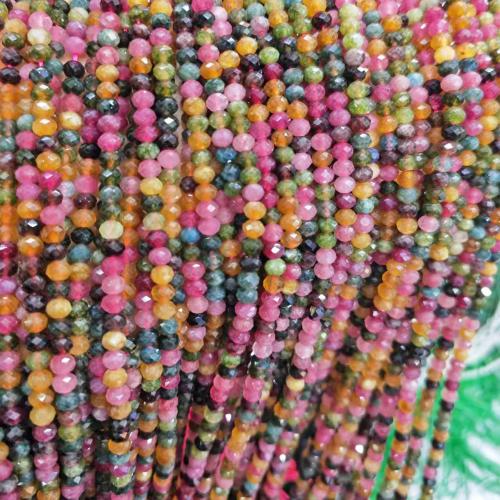 Perles bijoux en pierres gemmes, tourmaline, Plat rond, DIY, couleurs mélangées, 4mm, Environ 180PC/brin, Vendu par brin