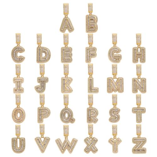 Befestigter Zirkonia Messing Anhänger, Alphabet-Buchstabe, plattiert, DIY & verschiedene Stile für Wahl & Micro pave Zirkonia, keine, frei von Nickel, Blei & Kadmium, 33x15mm, verkauft von PC