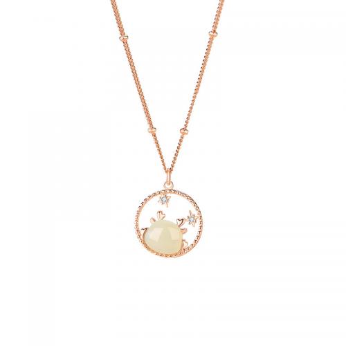 Cubic Zircon Micro Pave 925 Sterling Silver Necklace, with Hetian Jade, with 5CM extender chain, plated, micro pave cubic zirconia & for woman, rose gold color, Length:Approx 40 cm, Sold By PC