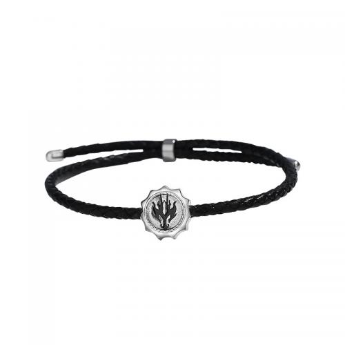 925 Sterling Silver Bangle Bracelet with Wax Cord plated for woman & epoxy gel black Length Approx 25 cm Sold By PC