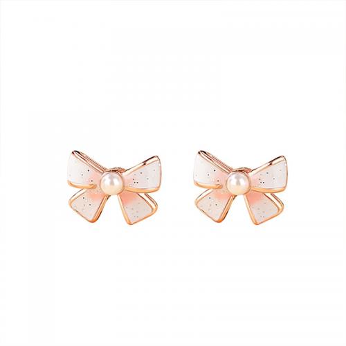 925 Sterling Silver Stud Earrings with Plastic Pearl plated & for woman & epoxy gel Sold By Pair