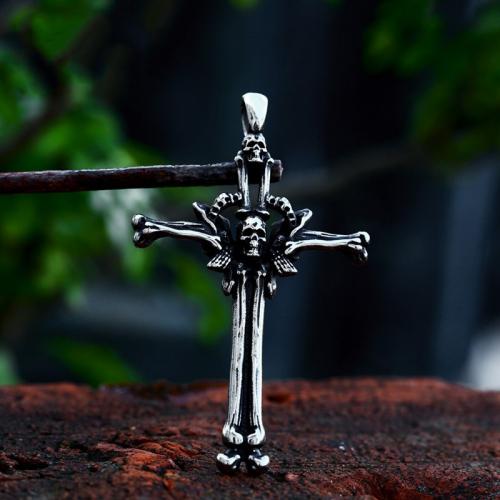 Stainless Steel Cross Pendants, 304 Stainless Steel, Skull Cross, polished, vintage & DIY, original color, 34.20x55.70mm, Sold By PC