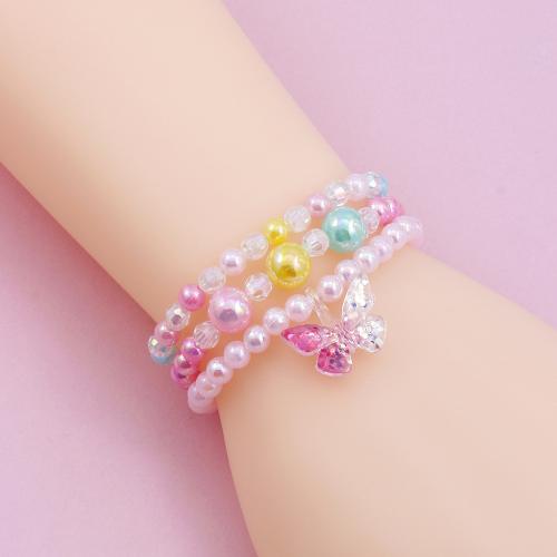 Children Bracelet & Bangle Plastic Butterfly handmade three pieces & for children multi-colored Sold By Set