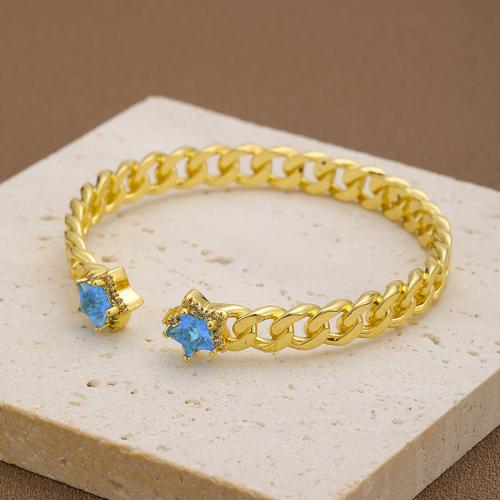 Brass Bracelet & Bangle Star gold color plated fashion jewelry & micro pave cubic zirconia & for woman nickel lead & cadmium free cuff bangle diameter about 6cm Sold By PC