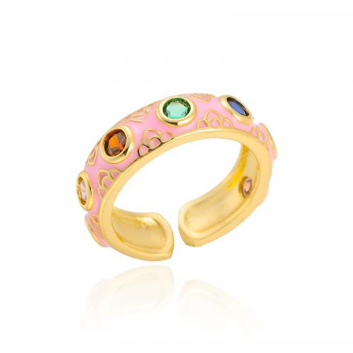Krychlový Circonia Micro vydláždit mosazný prsten, Mosaz, barva pozlacený, módní šperky & micro vydláždit kubické zirkony & pro ženy & smalt, více barev na výběr, nikl, olovo a kadmium zdarma, cuff finger ring diameter about 2.3cm, Prodáno By PC