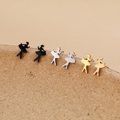 Stainless Steel Stud Earrings 304 Stainless Steel Dancing Girl plated for woman Sold By Bag