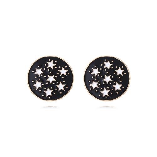 Tibetan Style Stud Earring, Round, fashion jewelry & for woman & enamel, more colors for choice, nickel, lead & cadmium free, 23x23mm, Sold By Pair