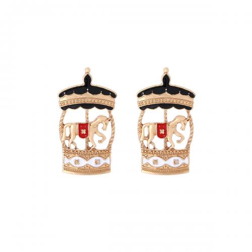 Zinc Alloy Stud Earring Carousel fashion jewelry & for woman & enamel & hollow nickel lead & cadmium free Sold By Pair