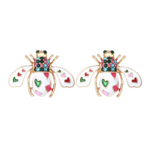 Zinc Alloy Stud Earring Bee fashion jewelry & for woman & enamel & with rhinestone nickel lead & cadmium free Sold By Pair