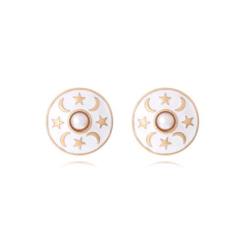 Tibetan Style Stud Earring, with Resin, Round, fashion jewelry & for woman & enamel, more colors for choice, nickel, lead & cadmium free, 22x22mm, Sold By Pair